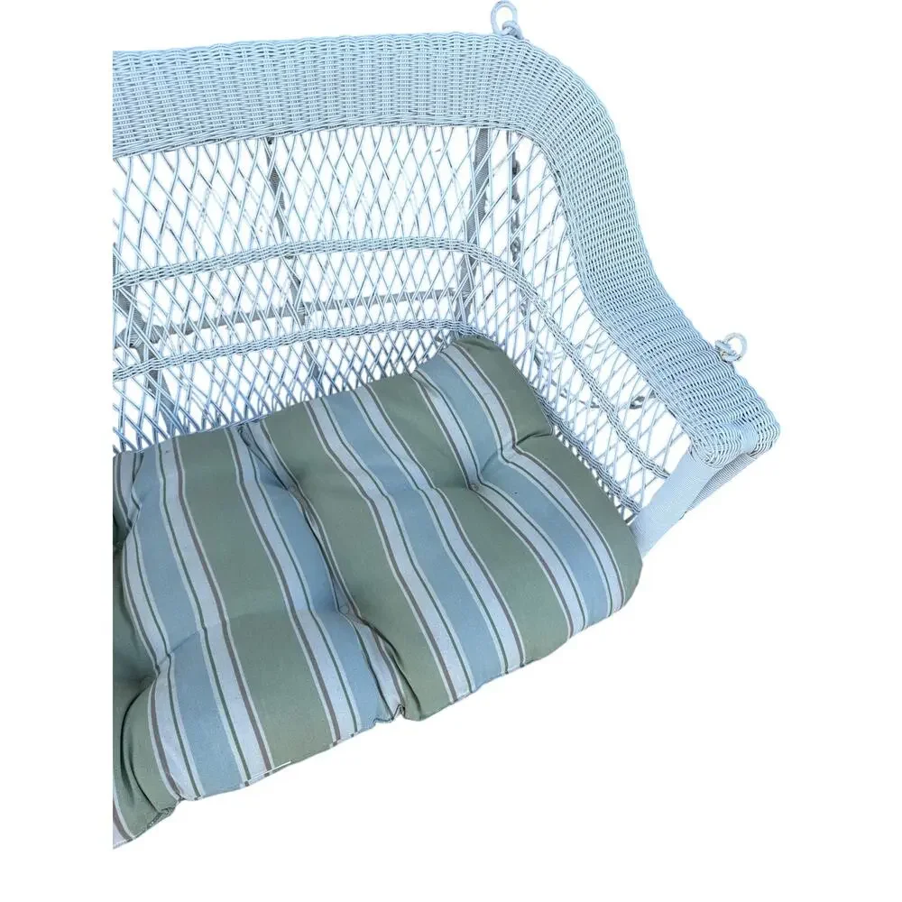 Wicker Porch Swing white with Cushion green blue plastic faux woven chain metal